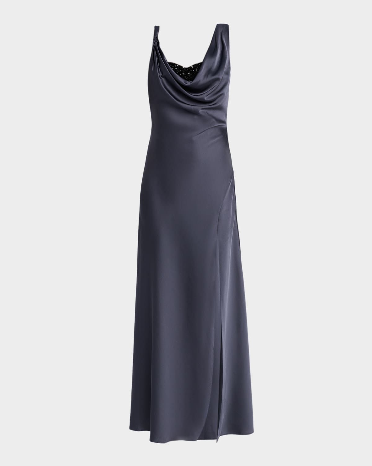 Trina Beaded Cowl-Neck Draped Gown
