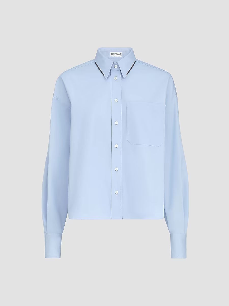 Women's Cotton Poplin Shirt with Shiny Details - Oxford Blue - Size XXXXL
