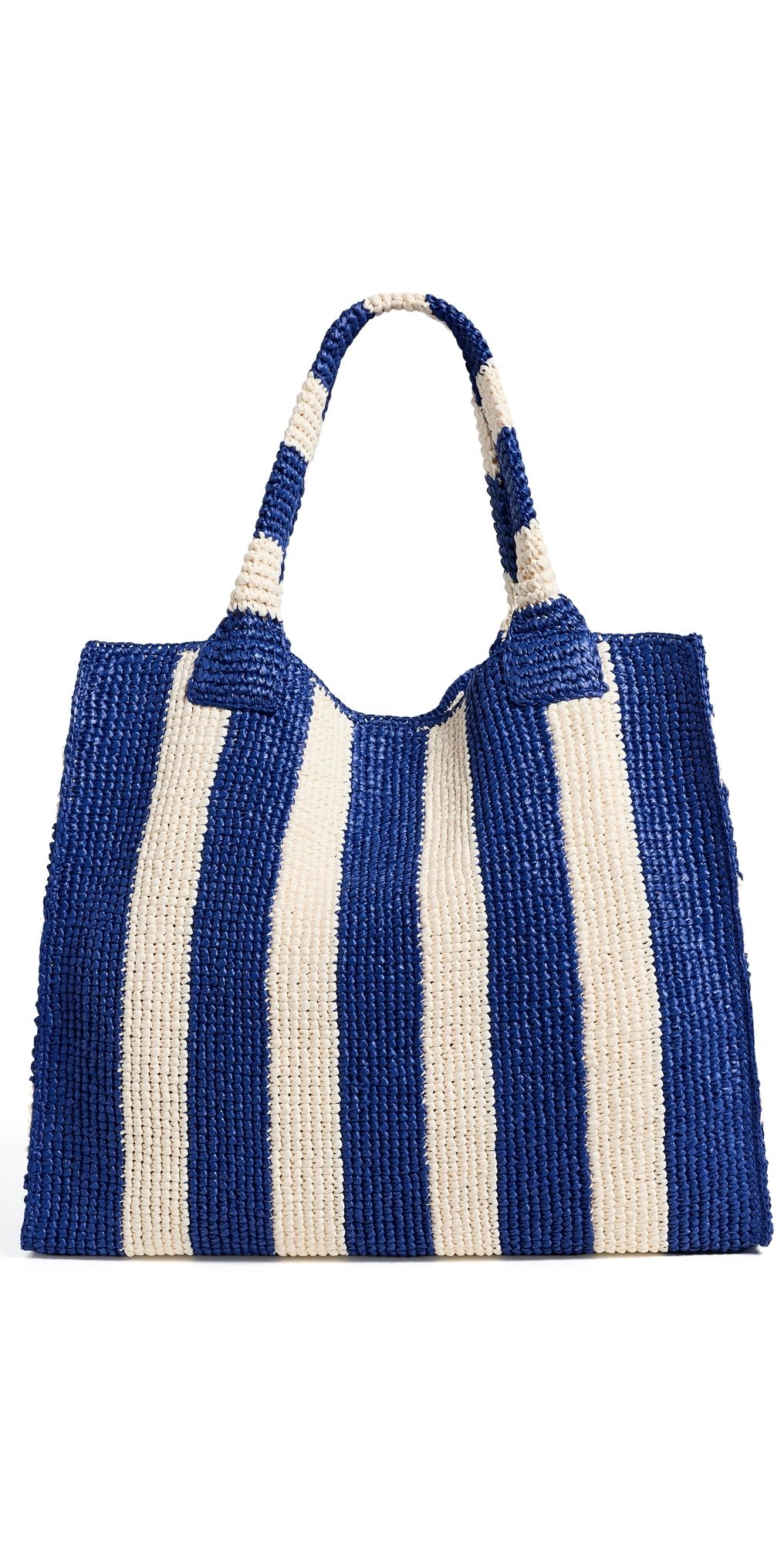 Loeffler Randall Sol Crochet Beach Tote Blue/Cream Stripe One Size