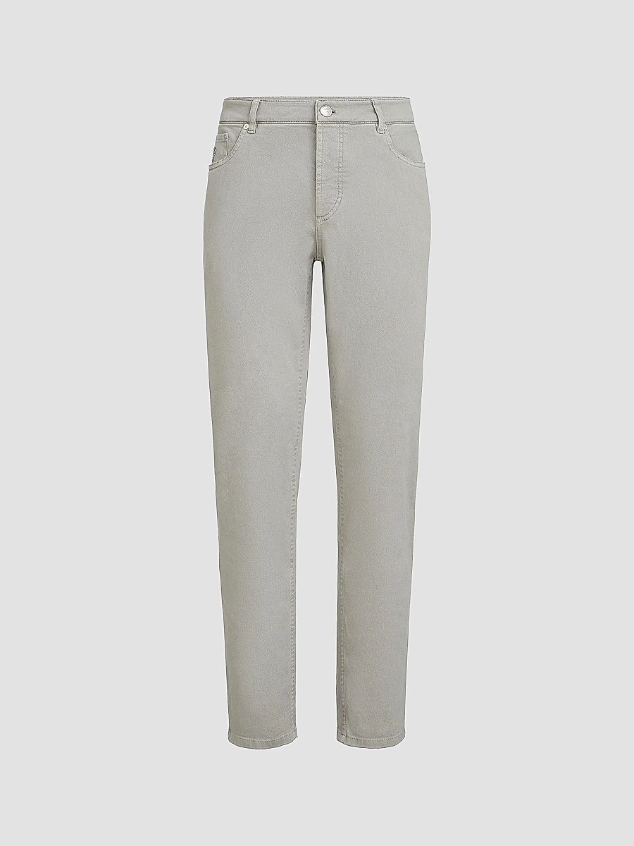 Brunello Cucinelli Men's Lightweight Denim Traditional Fit Five Pocket Jeans - Khaki - Size 46