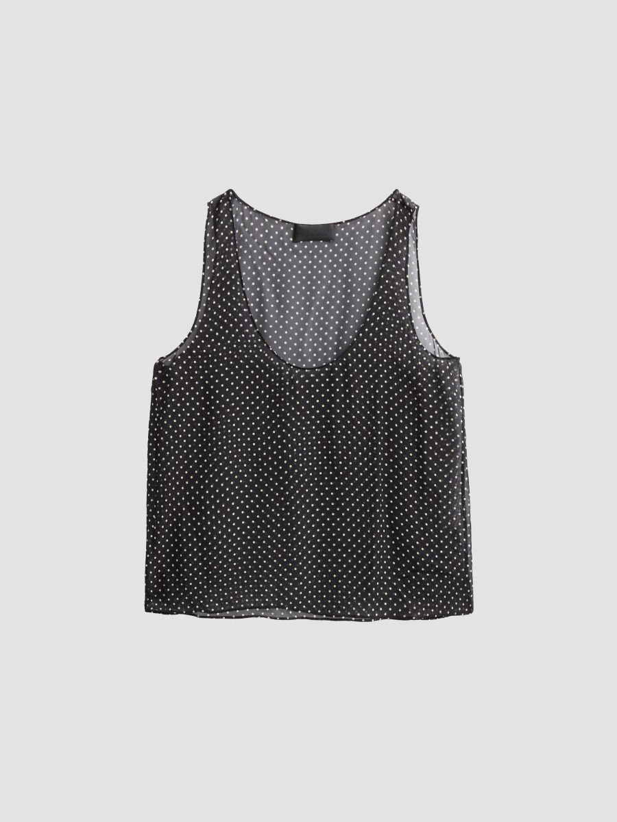 Nili Lotan Women's Jin Polka Dot Semi-Sheer Silk Tank - Black Cream Small Dot - Size Small