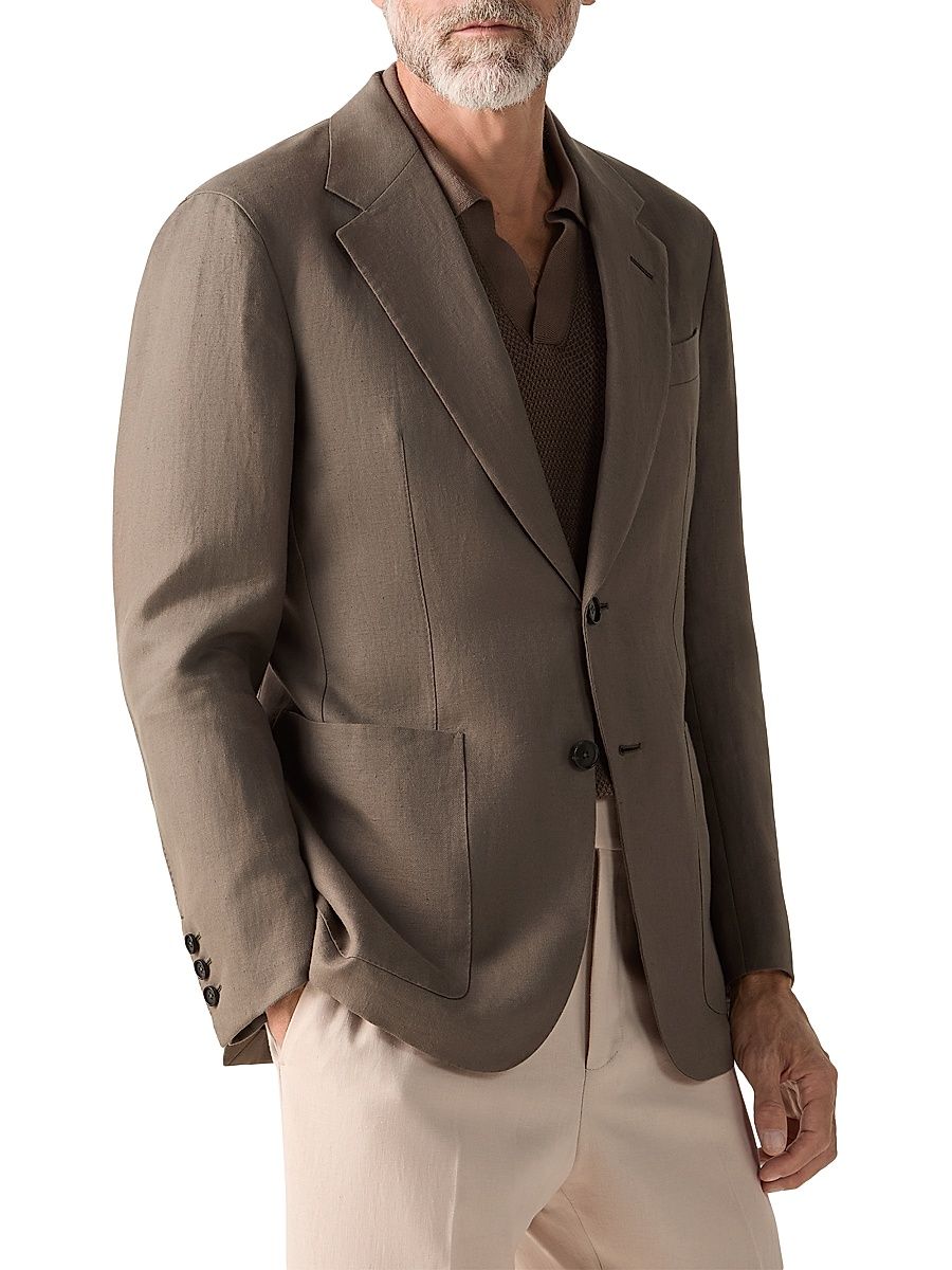 Men's Oasi Lino Flower Jacket - Dark Taupe - Size 50