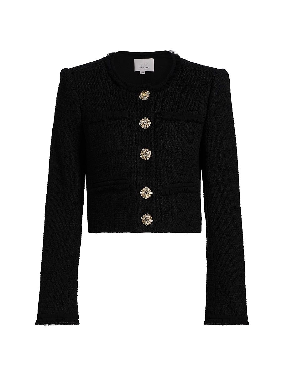 Women's Linda Bouclé Cotton Crop Jacket - Black - Size 12