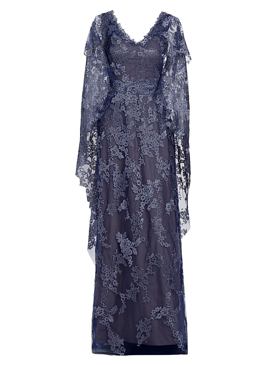 Women's V-Neck Lace Cape Gown - Indigo - Size 16