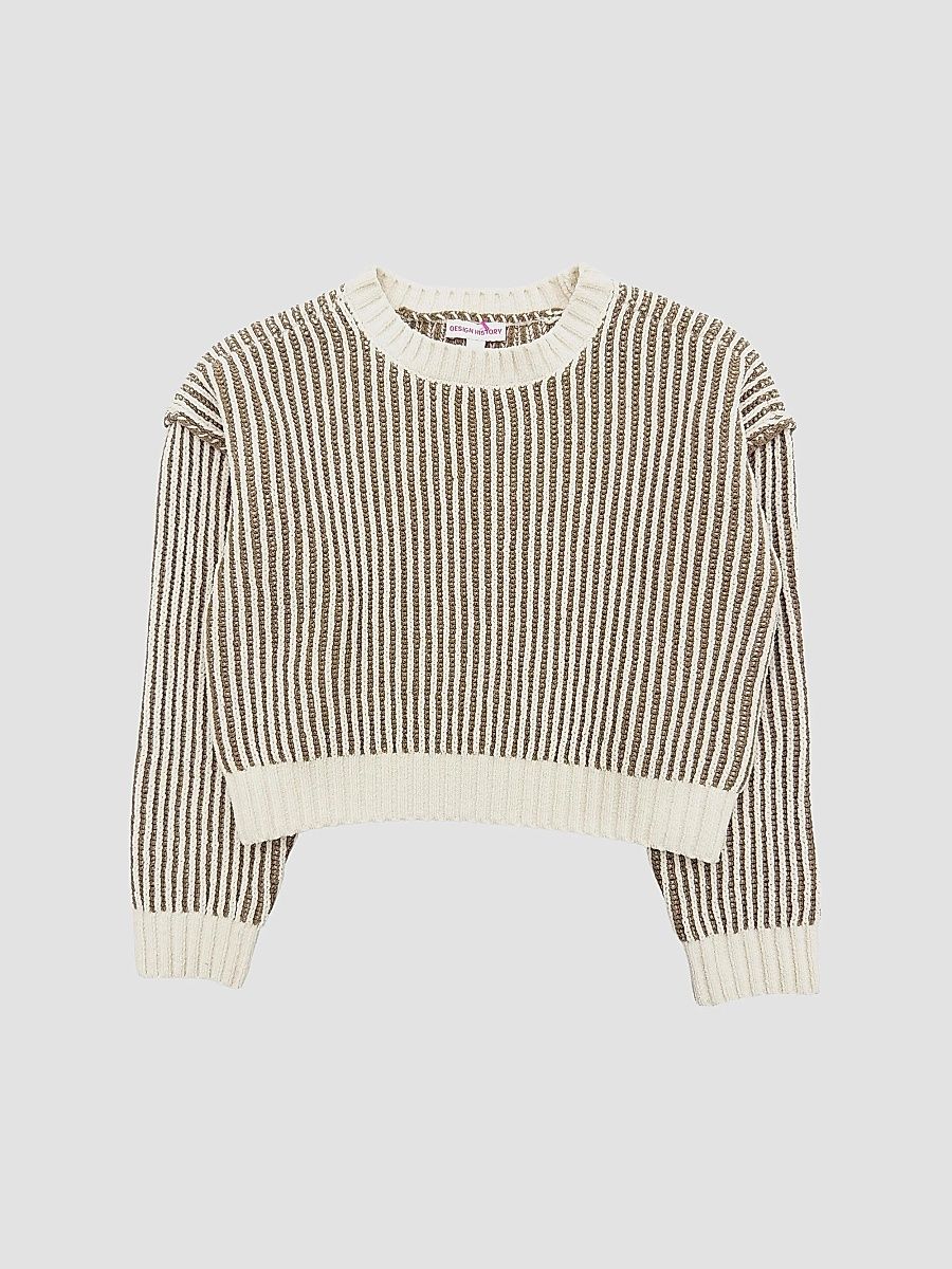 Girl's Striped Rib-Knit Sweater - Tan Suede - Size 14