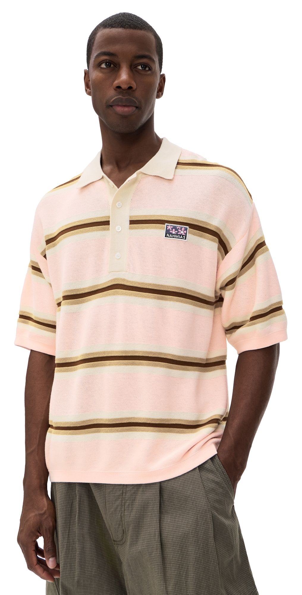 Nahmias Knit Striped Polo Soft Pink Stripe Knitwear S