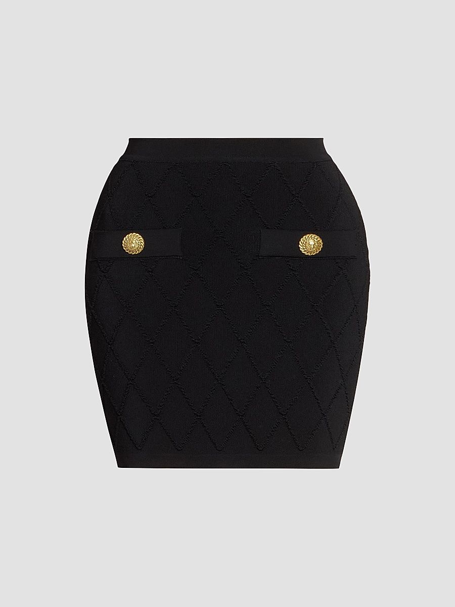 Balmain Women's Quilted Compact Knit Miniskirt - Noir - Size 12