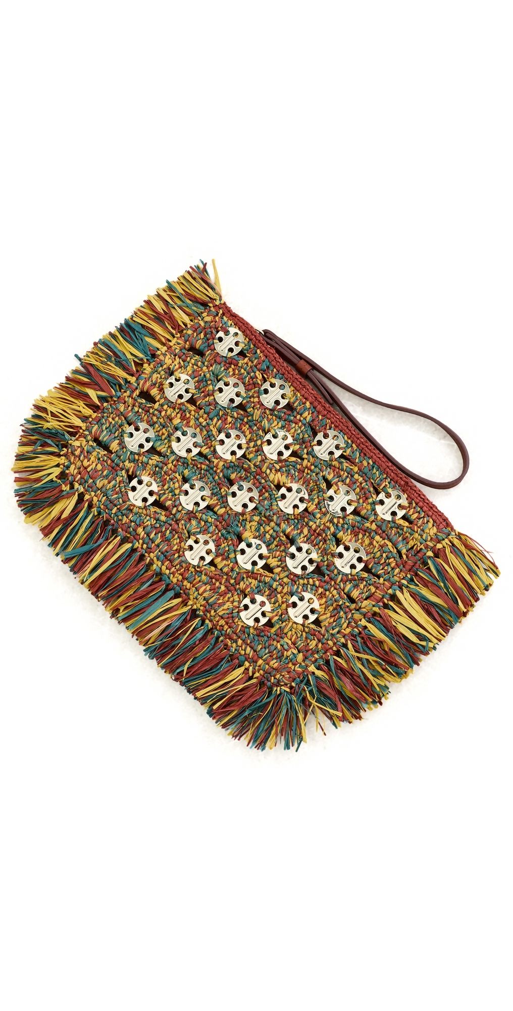 rabanne Raffia Fringe Pouch Reggae/Light Gold One Size