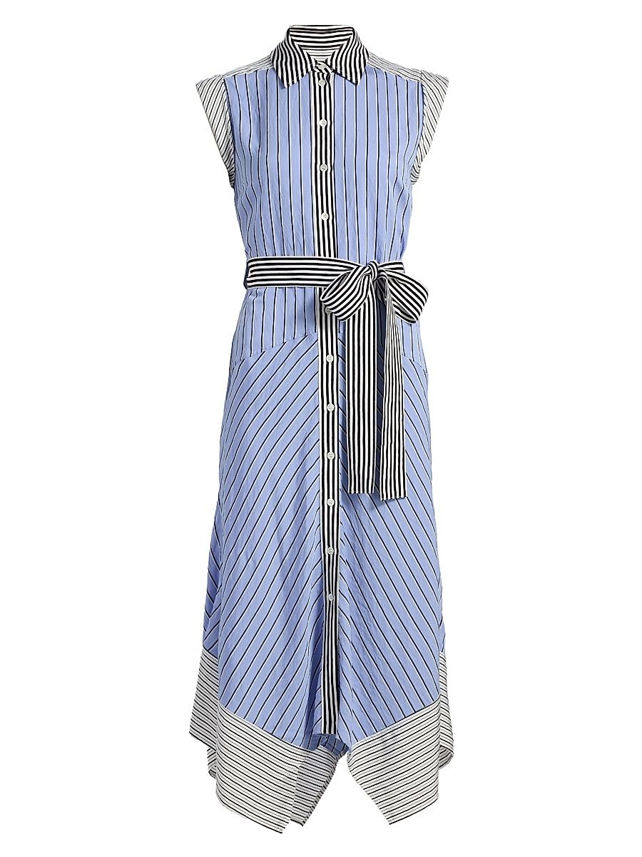 Women's Vivienne Asymmetric Striped Self-Belt Midi-Shirtdress - Multi Catalina Stripe - Size XL