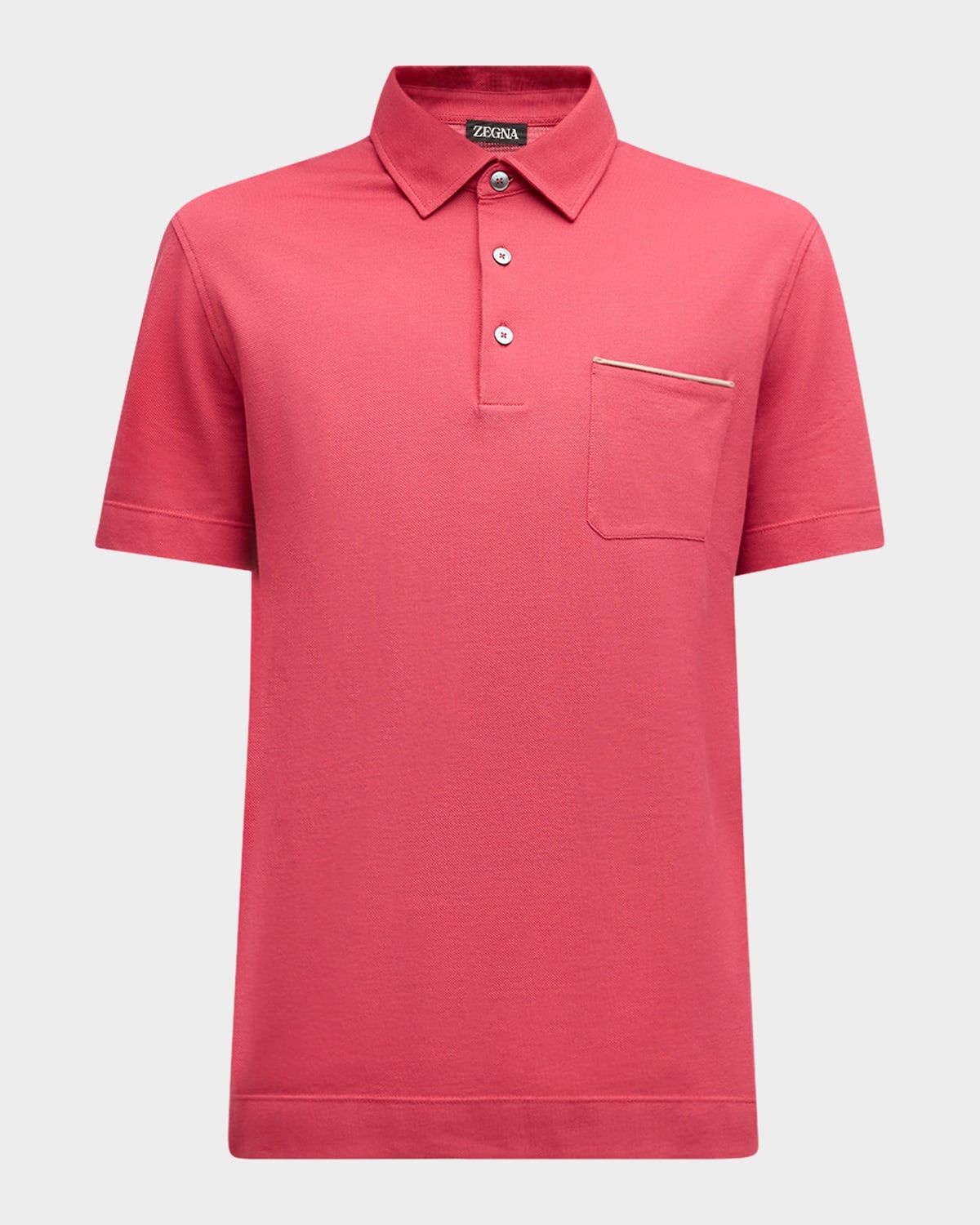 Men & apos;s Cotton Polo Shirt with Leather-Trim Pocket