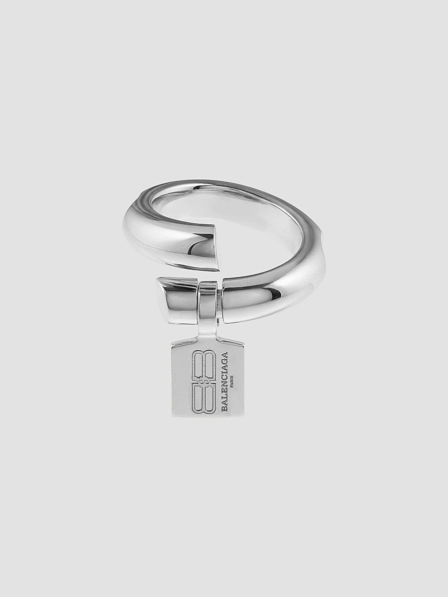 Balenciaga Women's Saint Germain Tag Ring - Shiny Silver - Size 7