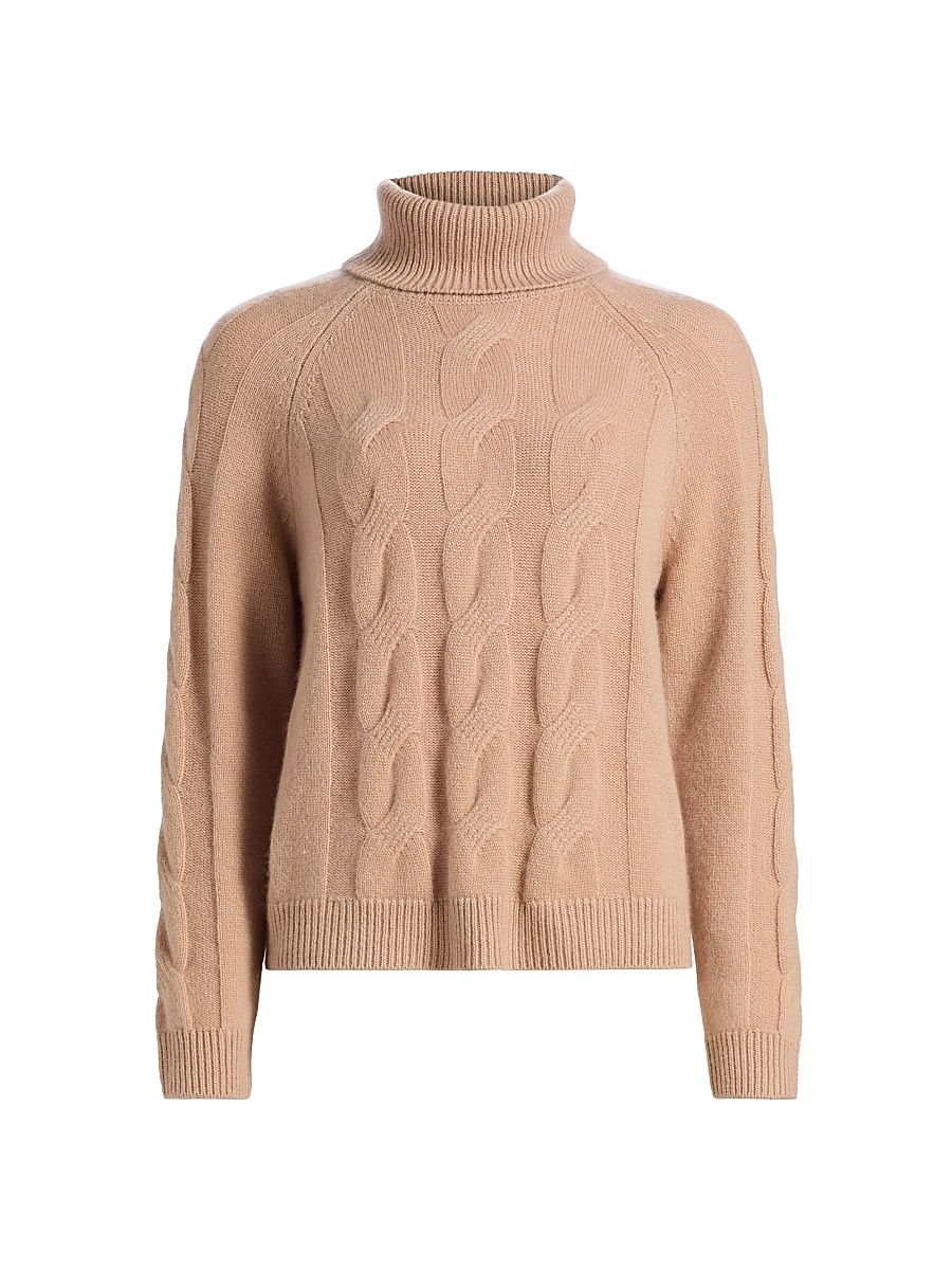 Women's Turtleneck Cashmere Sweater - Warm Camel - Size Large