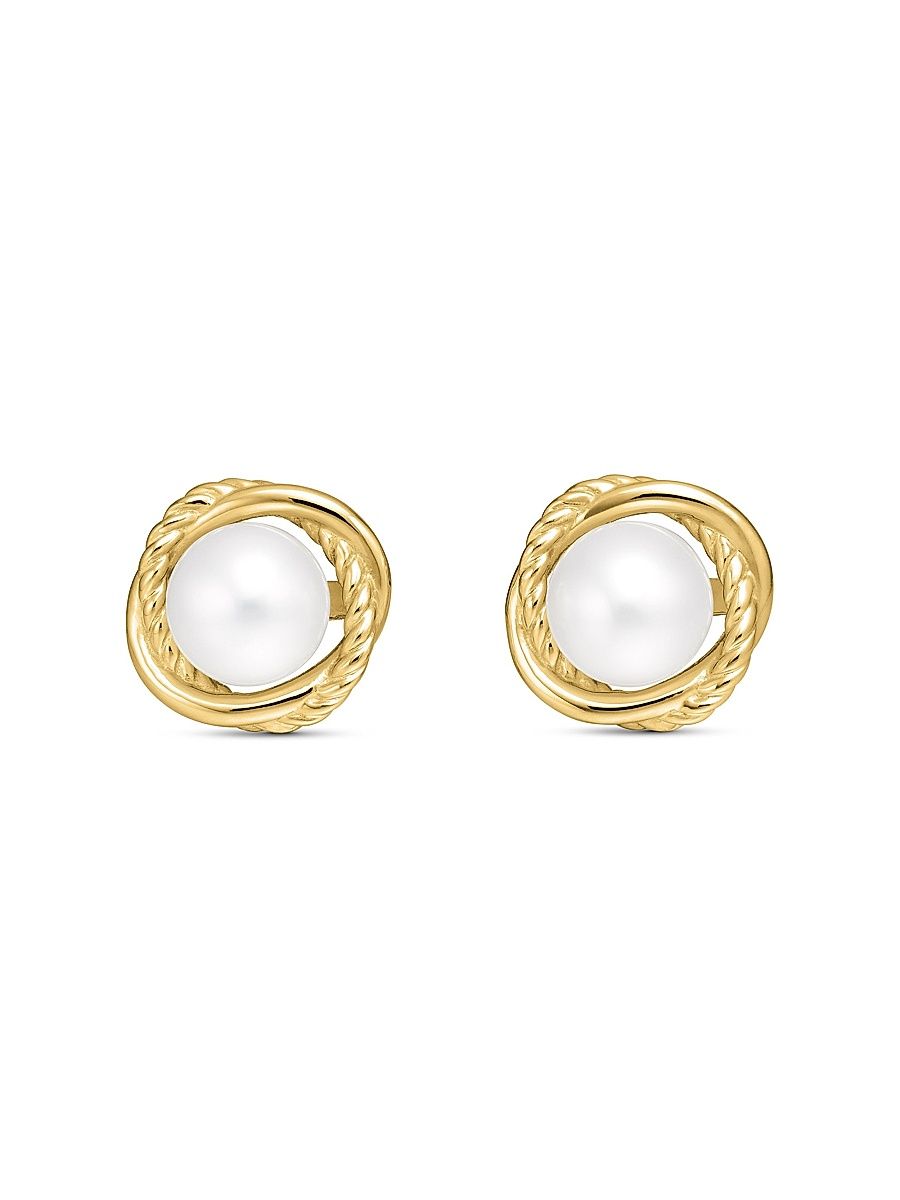 Women's Crossover Infinity Pearl Stud Earrings in 18K Yellow Gold with Pearls, 10mm - Pearl