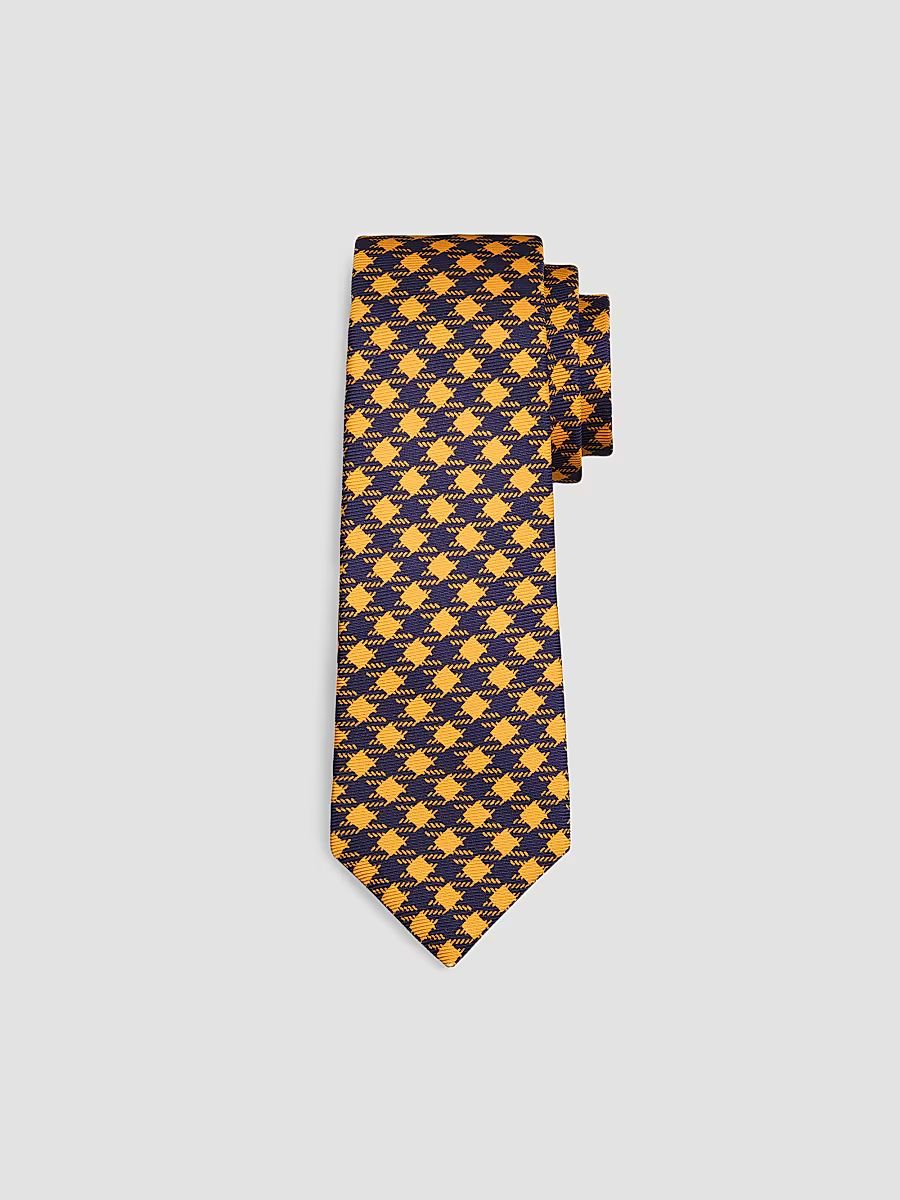Men's Houndstooth Plaid Silk Tie - Yellow