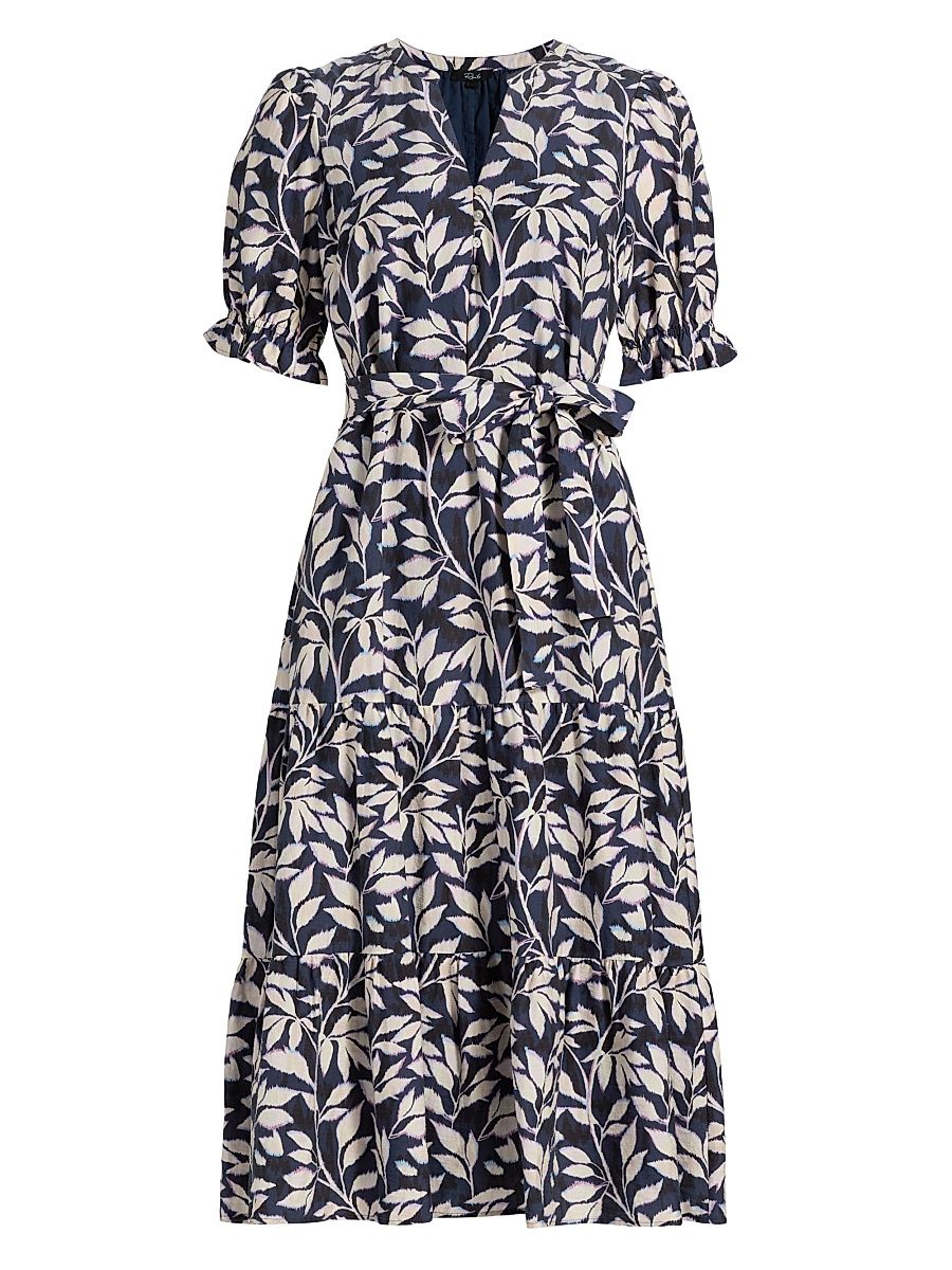 Women's Eliana Printed Tiered Midi-Dress - Navy Vines - Size Medium