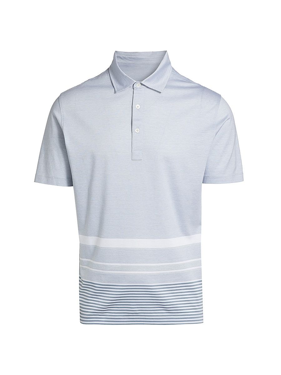Men's COLLECTION Multi-Stripe Polo Shirt - Light Blue - Size XXXL