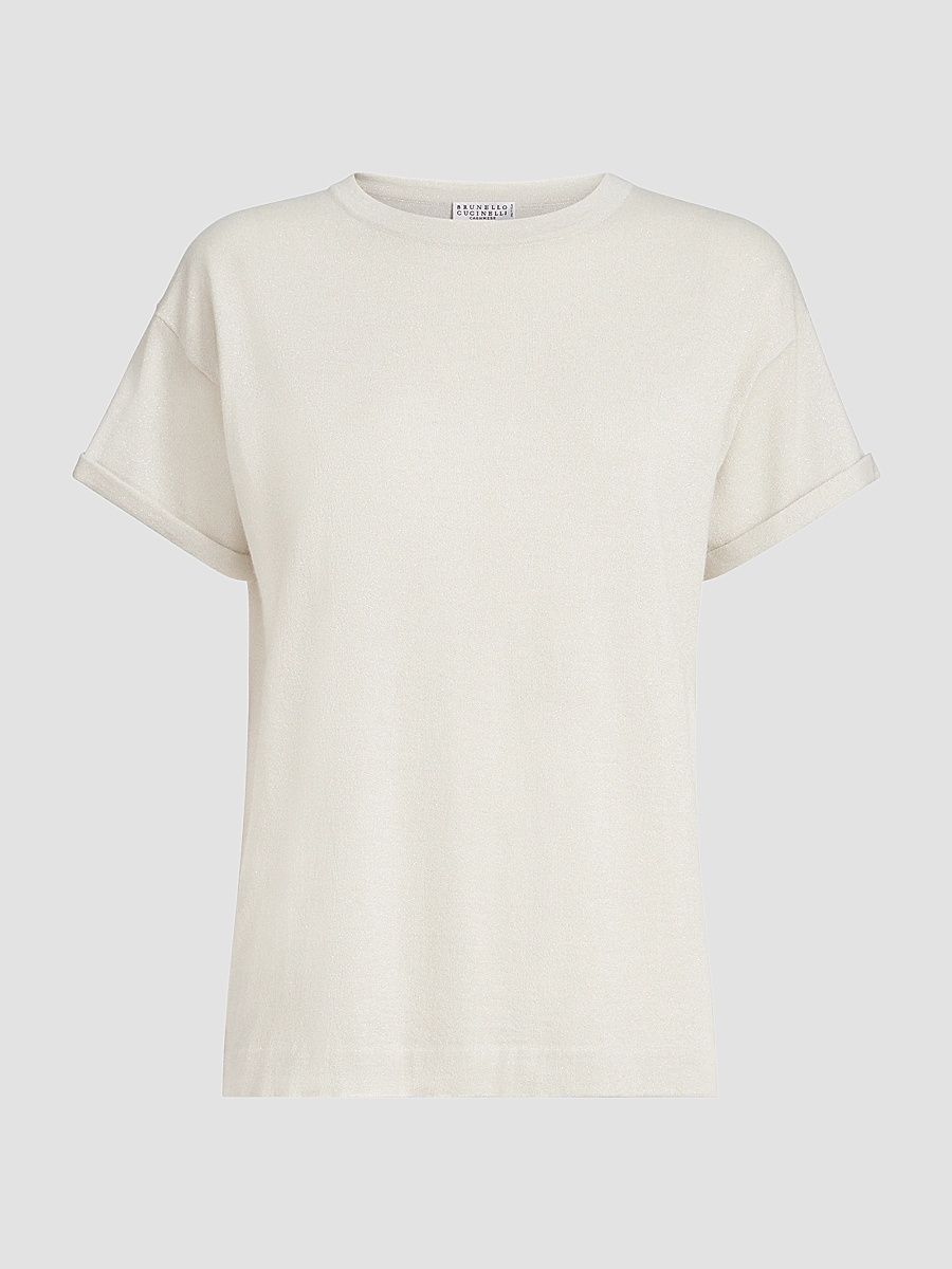 Brunello Cucinelli Women's Sparkling Cashmere and Silk Lightweight Knit T-Shirt - Milk - Size XXXL