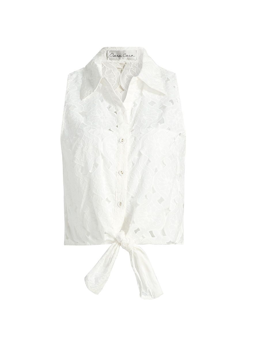 Women's Highland Tie-Hem Cotton Crop Top - Trellis Eyelet White - Size XL