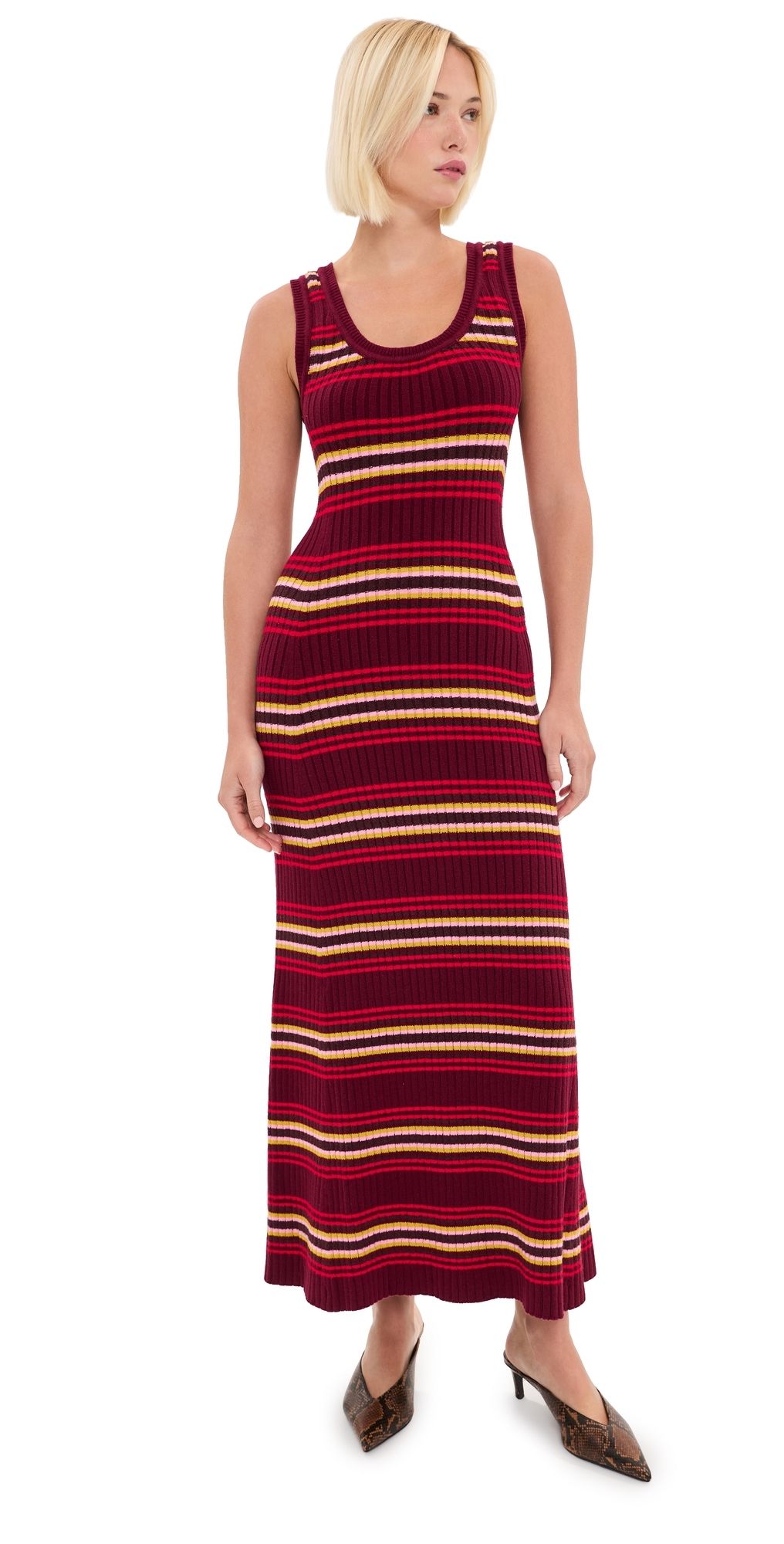 LE BOP Teller Maxi Dress Burgundy Stripe Multi M