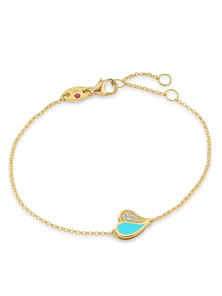 Women's Amorino 18K Yellow Gold & 0.03 TCW Diamond Heart Charm Bracelet - Turquoise