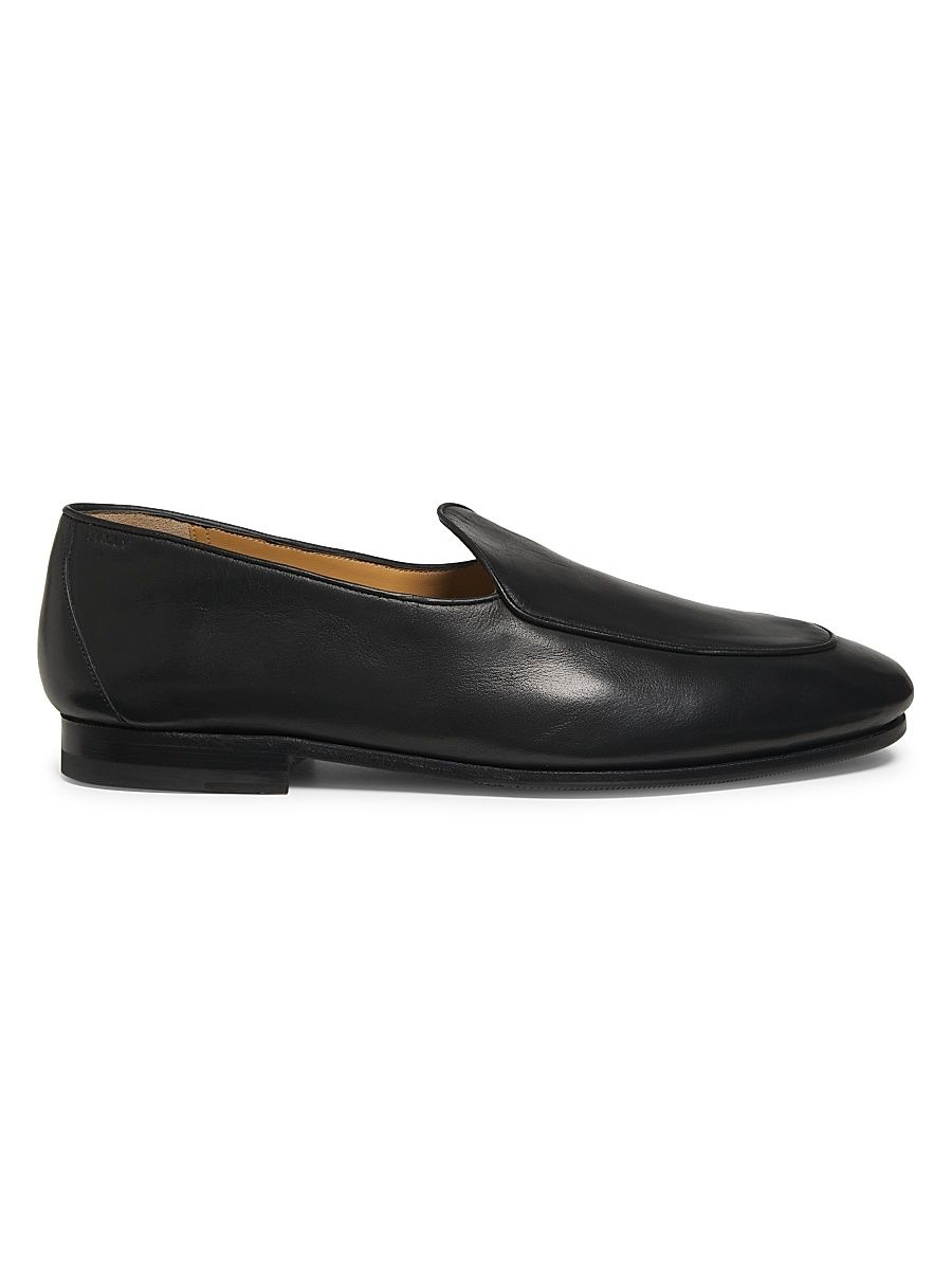 Men's Leather Slip-On Loafers - Black - Size 8