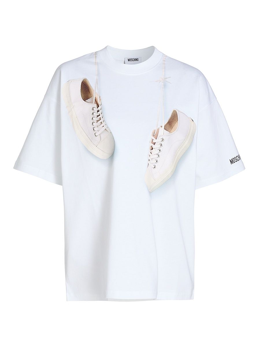 Women's Shoes Print Cotton T-Shirt - Multi White - Size XL