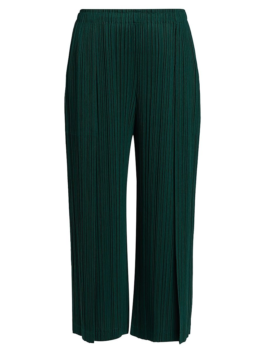 Women's Plissé Pleats Crop Pants - Dark Green - Size Large
