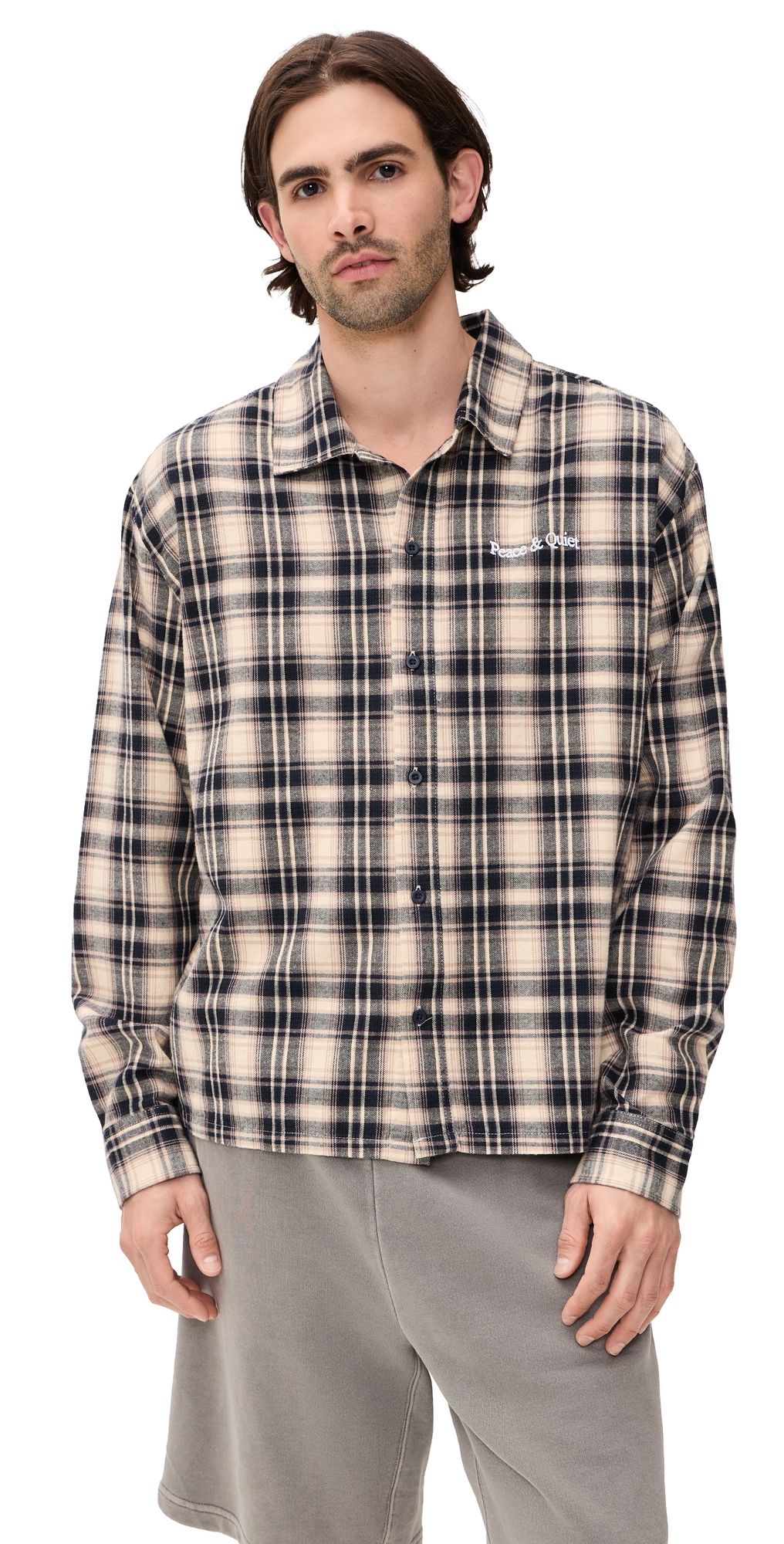 Museum of Peace and Quiet Wordmark Button Up Shirt Navy XL