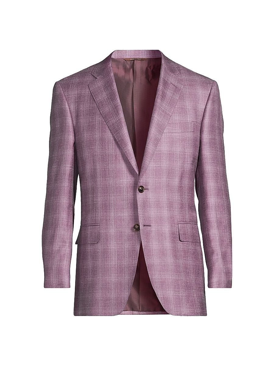 Men's Siena Plaid Cashmere-Blend Two-Button Sport Coat - Purple - Size 40