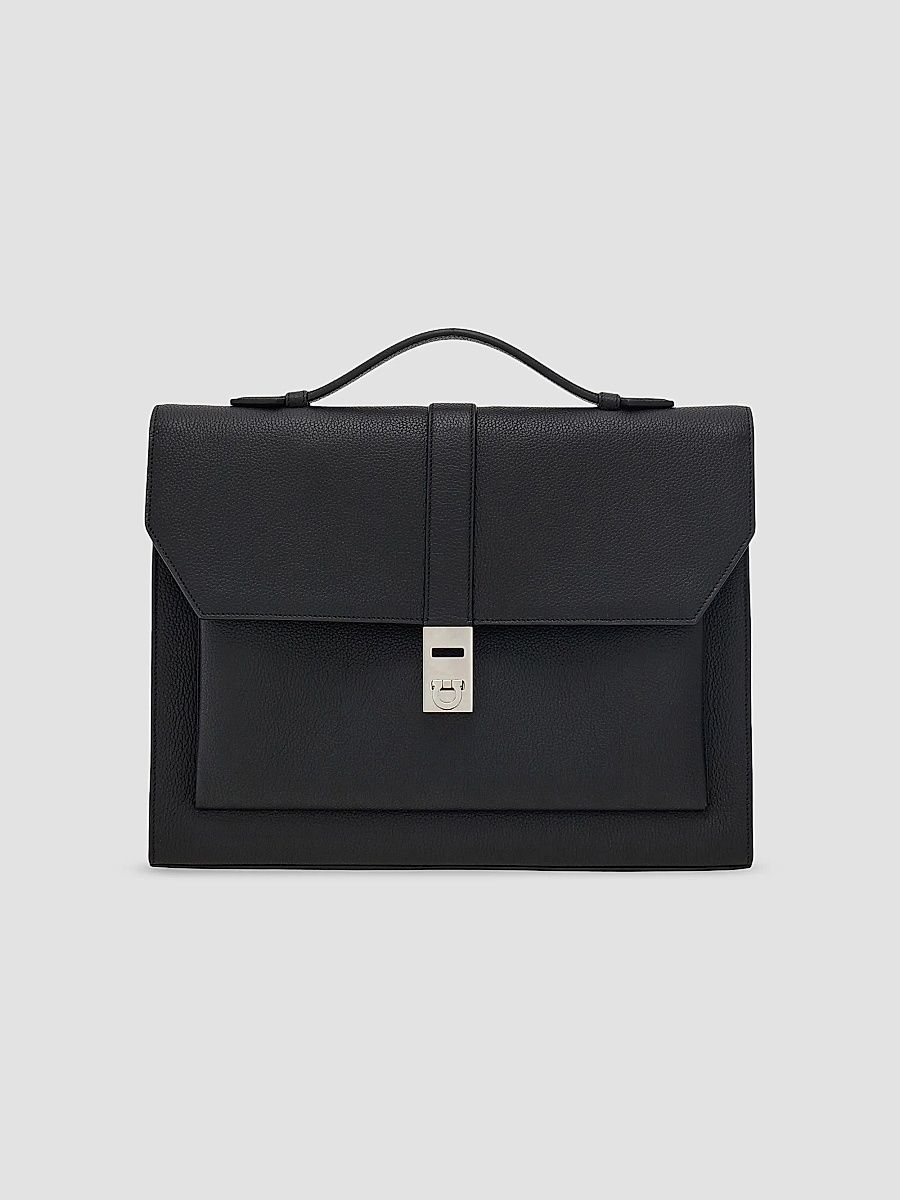 FERRAGAMO Men's Hug Leather Briefcase - Nero