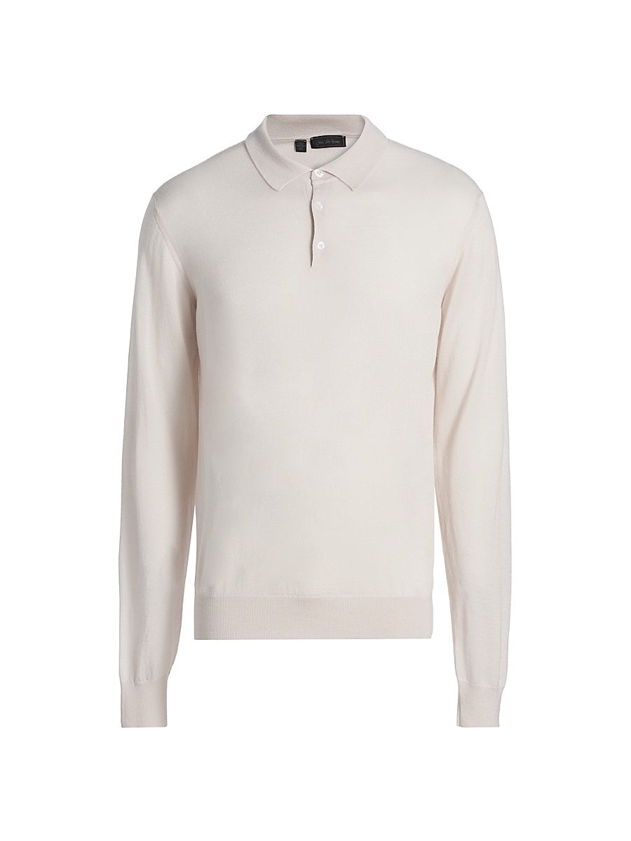 Men's COLLECTION Merino Wool-Cashmere Long-Sleeve Polo Sweater - Cream - Size XXL