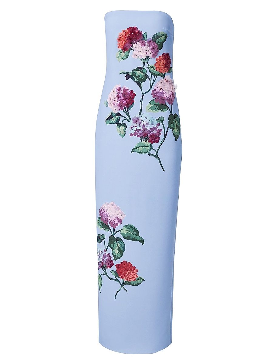 Women's Bead-Embellished Floral Strapless Column Gown - Cloudy Blue - Size 10