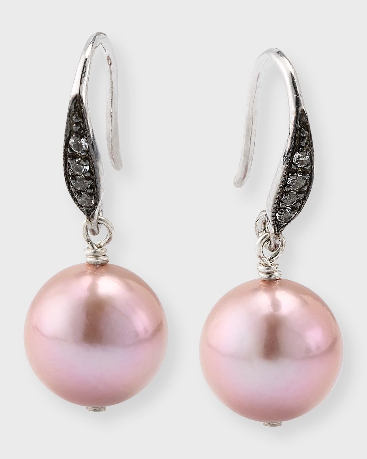 Pink Edison Freshwater Pearl Drop Earrings with White Sapphires