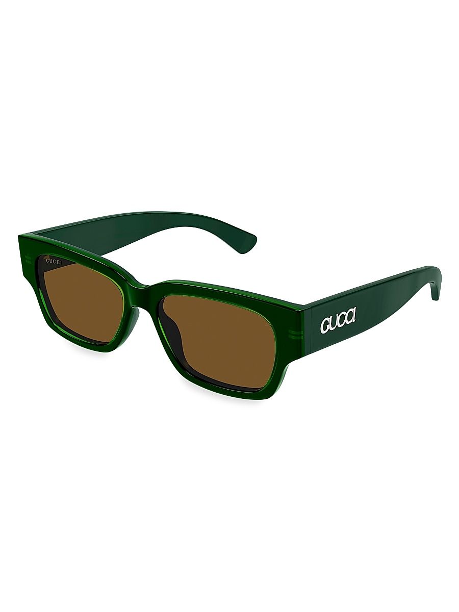 Men's Gucci Lacquered 54MM Squared Sunglasses - Silver Green Brown