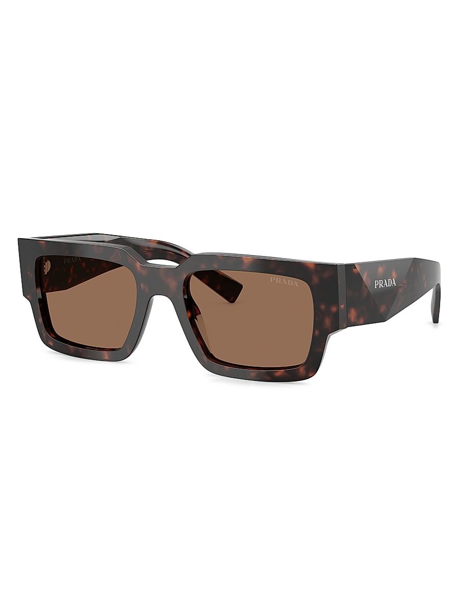 Men's 54MM Rectangular Sunglasses - Dark Brown Havana