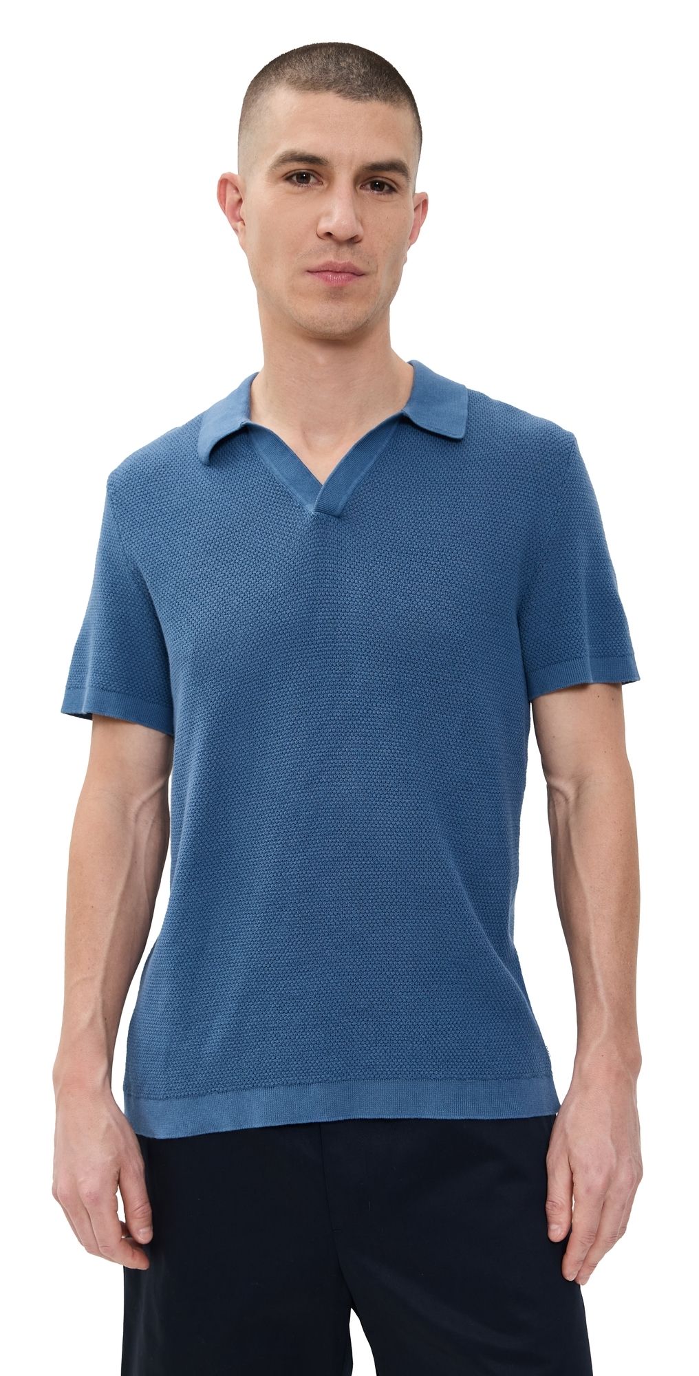 Onia Cotton Textured Johnny Collar Polo Vintage Indigo L