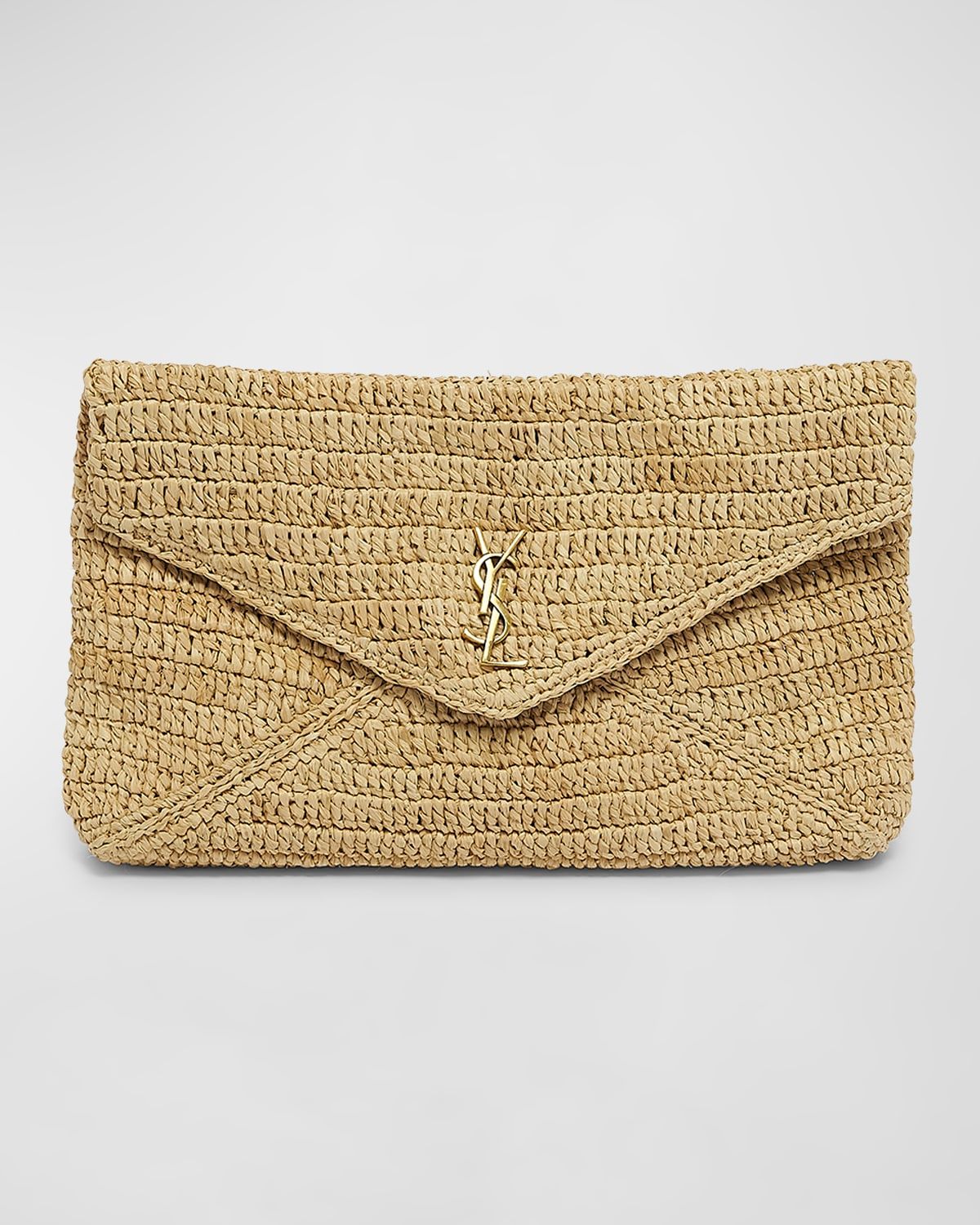 Large YSL Envelope Pouch Clutch Bag in Raffia