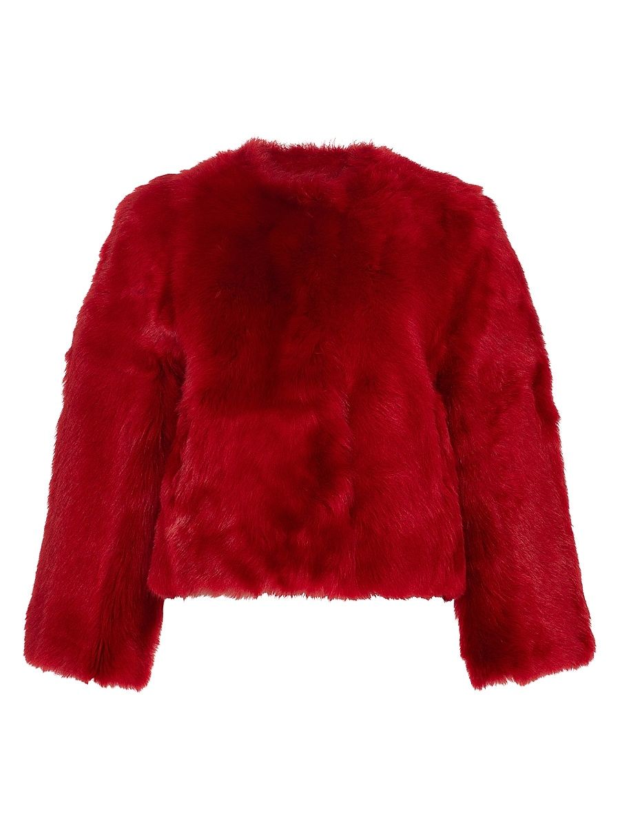 Women's Reversible Collarless Toscana Shearling Lamb Jacket - Red - Size Small