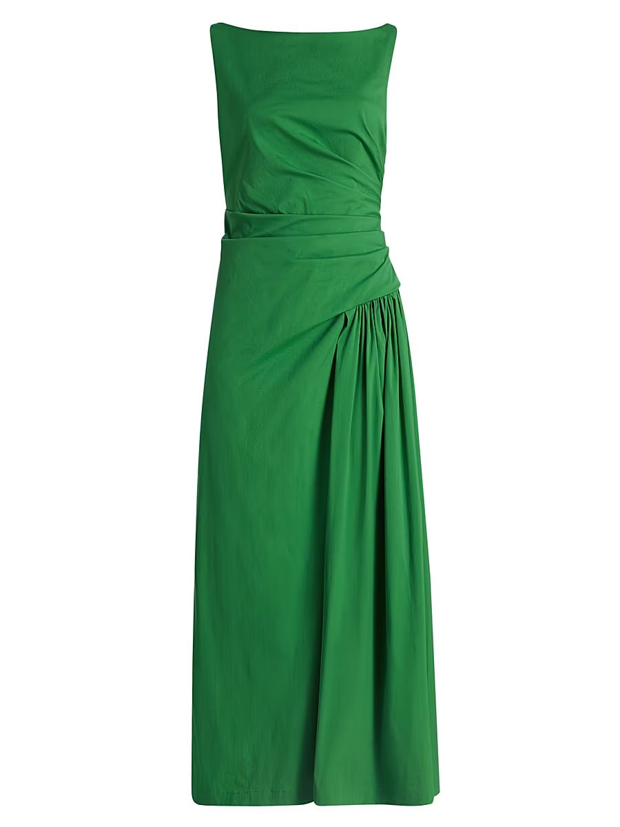 Women's Poplin Cotton-Blend Flounce Midi-Dress - Fern - Size 16