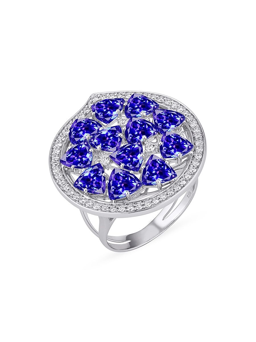 Women's Mirage 18K White Gold, Blue Tanzanite & 0.37 TCW Diamond Ring - White Gold - Size 7