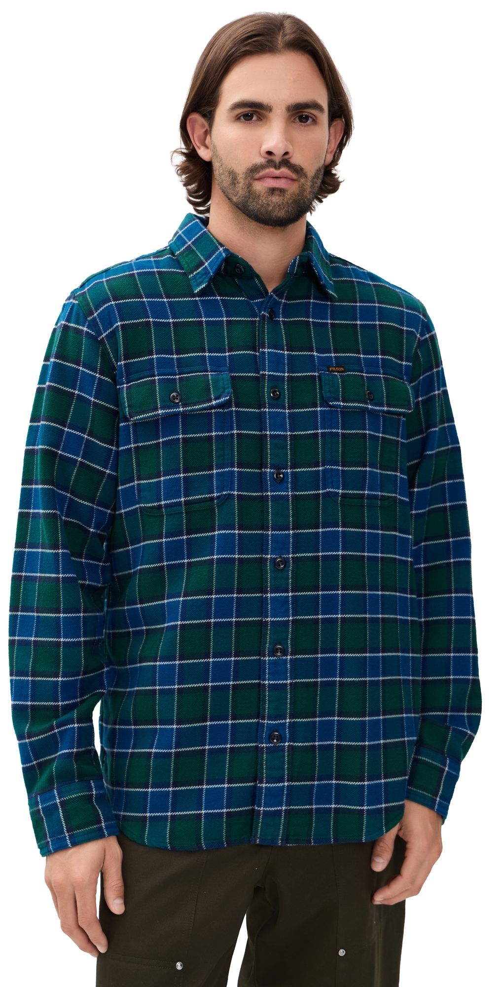 Filson Vintage Flannel Work Shirt Blue/Green Plaid S