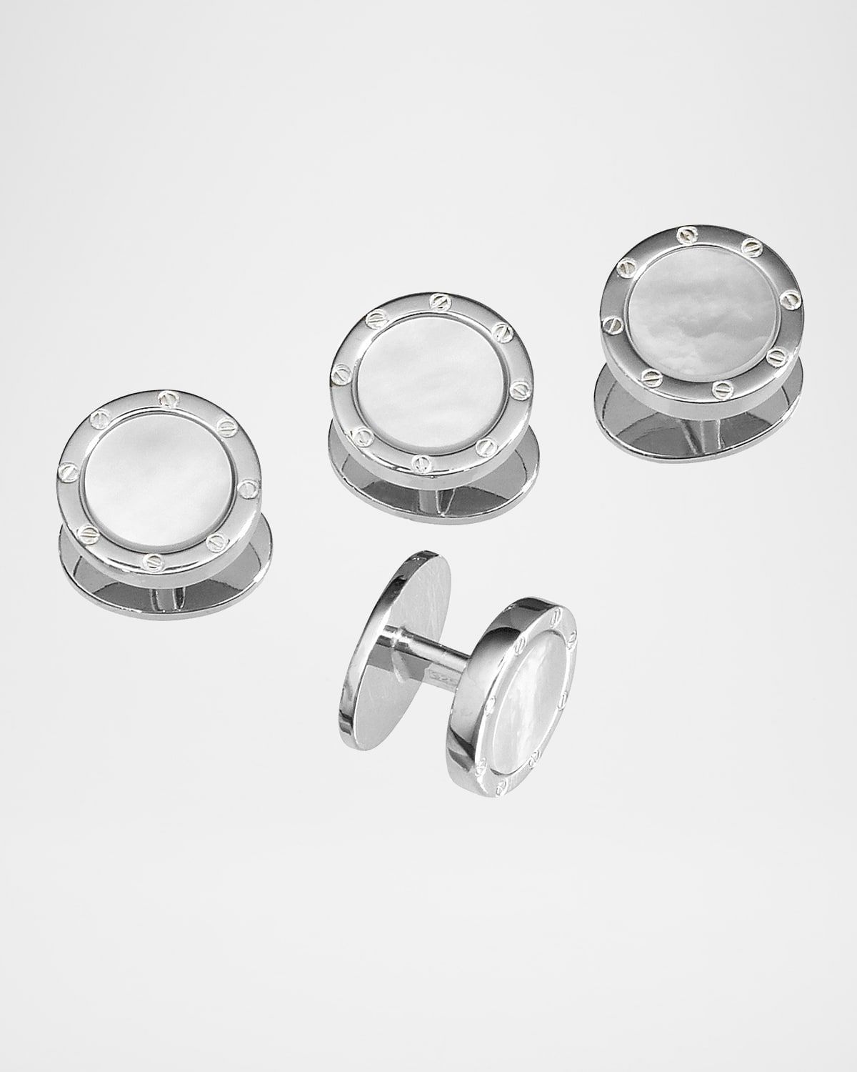 Men & apos;s Round Mother-of-Pearl Screw Shirt Studs