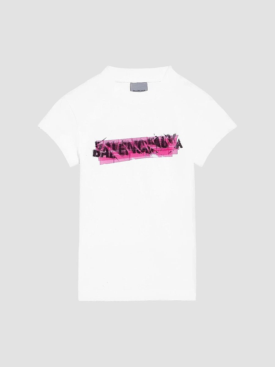 Balenciaga Women's Messy Spray Chopped Back T-Shirt - White - Size Small