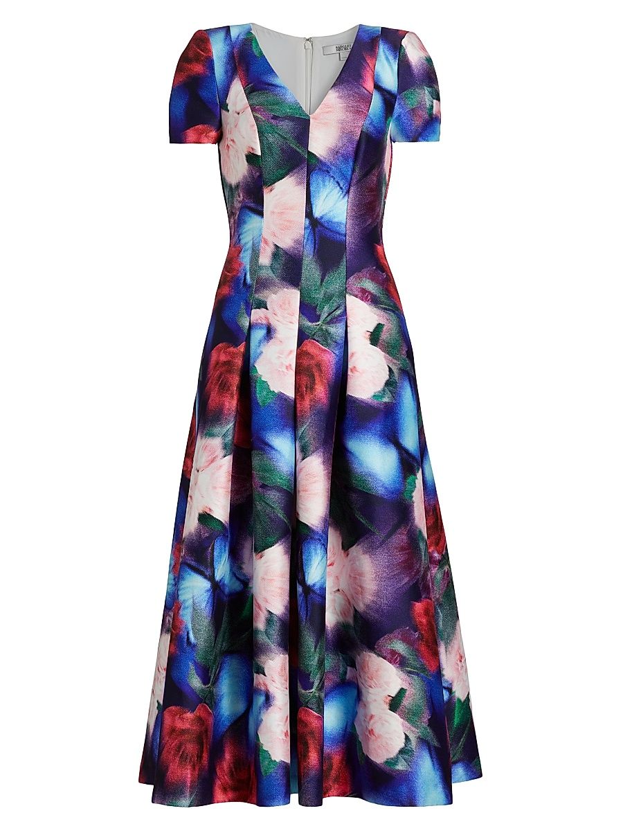 Women's Floral Fit & Flare Cocktail Dress - Navy Multi - Size 12