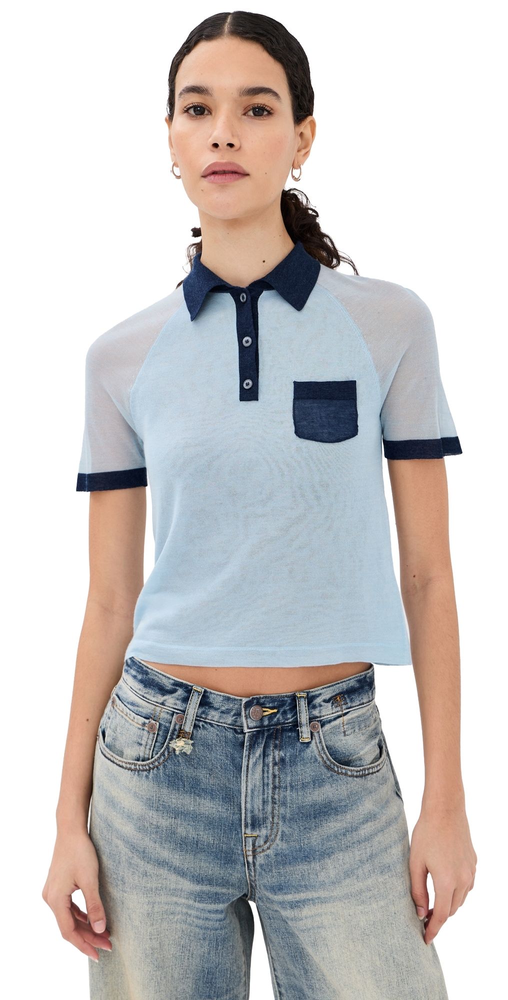 Acne Studios Transparent Polo Sweater Light Blue/Navy XXS