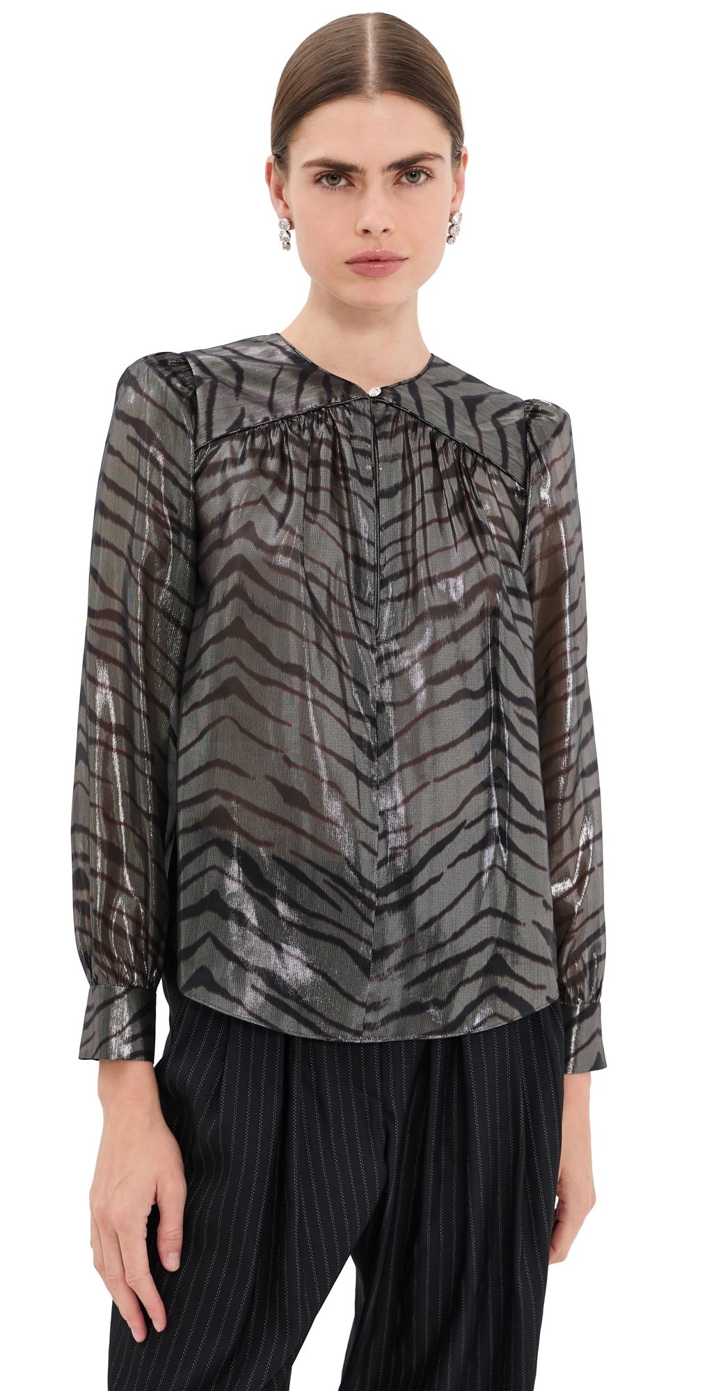 Isabel Marant Farali Gathered Silk Blouse Black/Silver 34