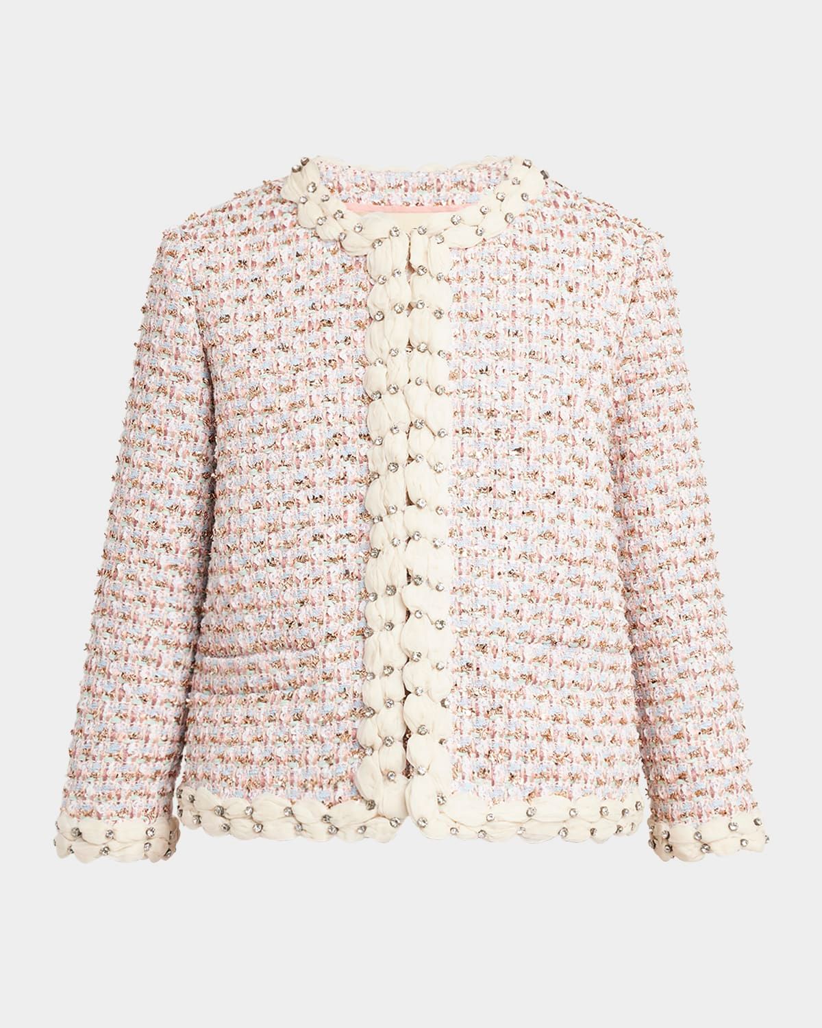 Boxy Crystal-Embellished Tweed Jacket