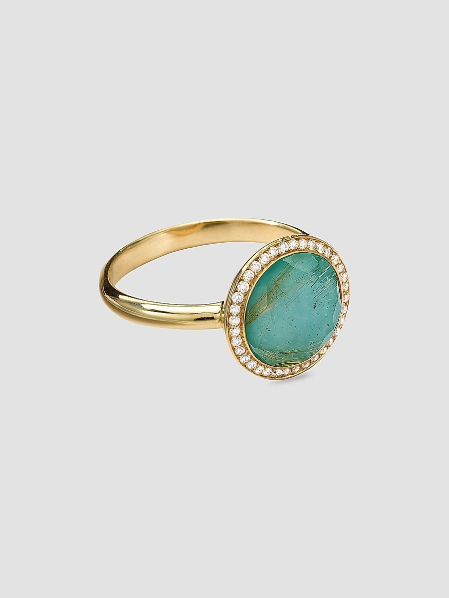 Women's Lollipop 18K Yellow Gold, Rutilated Quartz & Turquoise Doublet & 0.18 TCW Diamond Mini Ring - Gold - Size 7