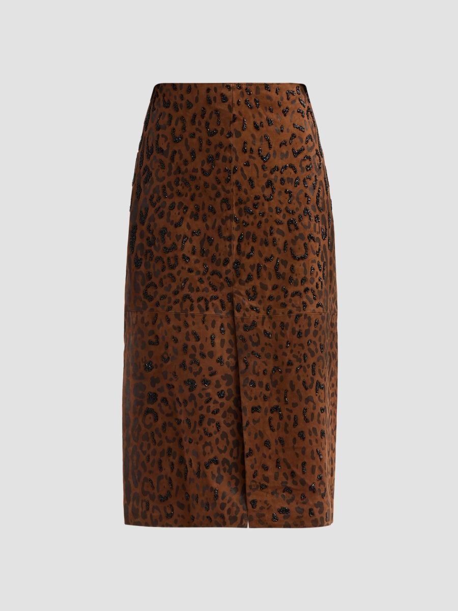 Kobi Halperin Women's Melissa Leopard-Print Suede Midi Skirt - Brown Multi - Size 4