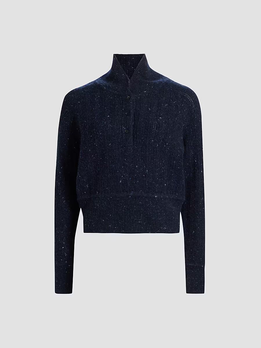 Women's Cropped Henley Sweater - Navy Melange - Size XL